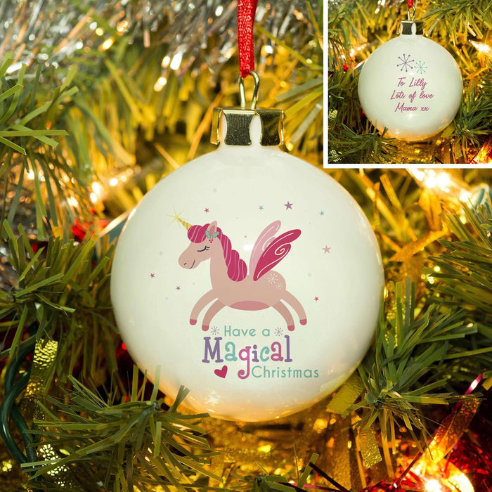 Personalised Magical Christmas Unicorn Bauble - Myhappymoments.co.uk
