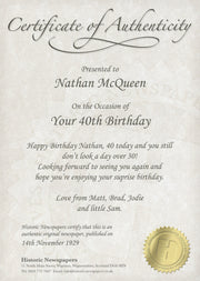 Original Newspaper From A Date Of Your Choice & Gift Box - Myhappymoments.co.uk