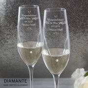 Personalised Wedding Champagne Flutes with Crystal Elements Glasses