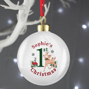 Personalised Baby’s 1st Christmas Festive Fawn Bauble Ornament 