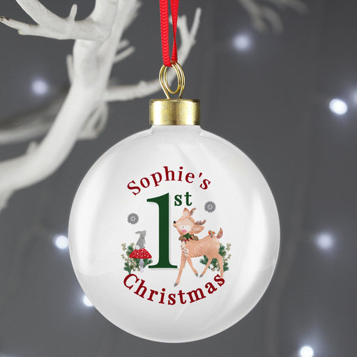 Personalised Baby’s 1st Christmas Festive Fawn Bauble Ornament 