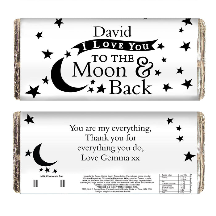 Personalised I Love You To The Moon And Back Milk Chocolate Bar - Myhappymoments.co.uk