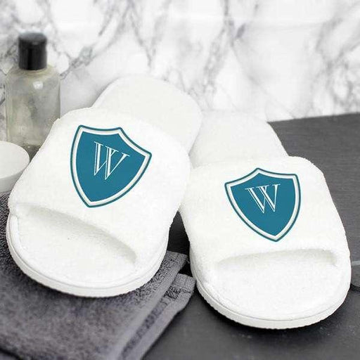 Personalised Mens Shield Initial Velour Slippers - Myhappymoments.co.uk