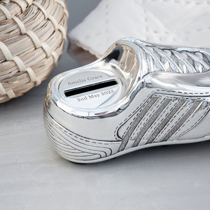 Personalised Silver Plated Football Boot Money Box