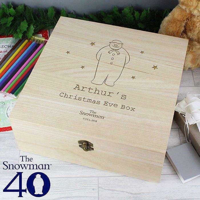 Personalised The Snowman Large Wooden Christmas Eve Box - Myhappymoments.co.uk