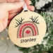 Personalised Rainbow Reindeer Round Wooden Bauble Decoration