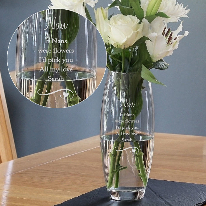Engraved Glass Vase - Swirls & Hearts Design