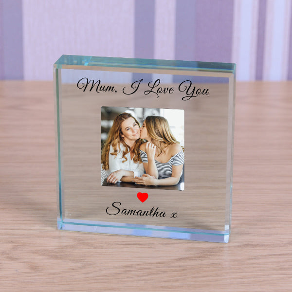 Personalised Mum I Love You Photo Glass Block