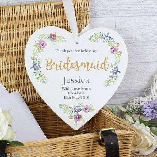 Personalised Thank You For Being My Bridesmaid Wooden Heart Decoration Wedding 22cm Large - Myhappymoments.co.uk