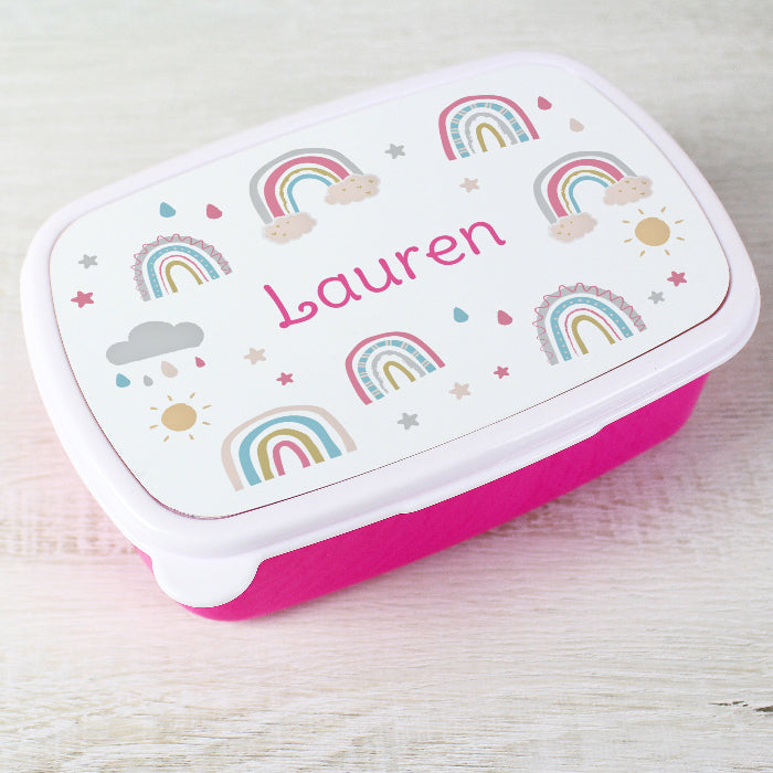 Personalised Rainbow Pink Lunch Box - Back To School