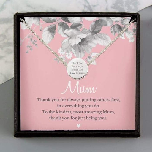 Personalised Mum Sentiment Silver Tone Necklace and Box - Myhappymoments.co.uk