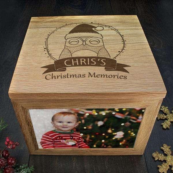 Personalised Woodland Owl Christmas Memory Photo Keepsake Box - Myhappymoments.co.uk