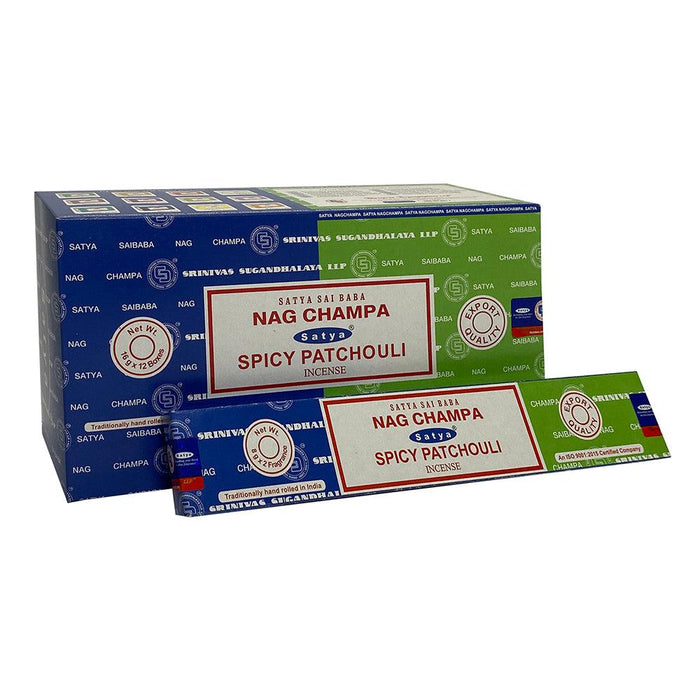 12 Pack of Combo Satya Incense Sticks - Nag Champa Spicy Patchouli
