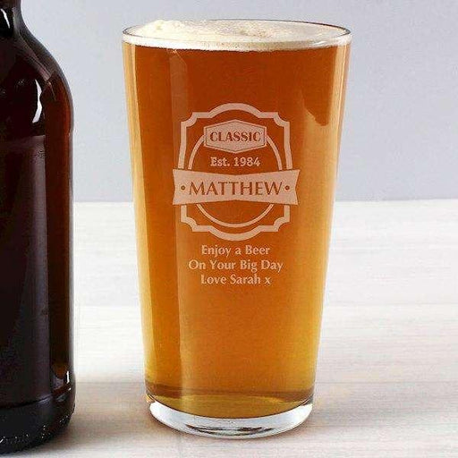Personalised Classic Pint Glass - Myhappymoments.co.uk
