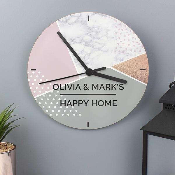 Personalised Geometric Glass Clock - Myhappymoments.co.uk