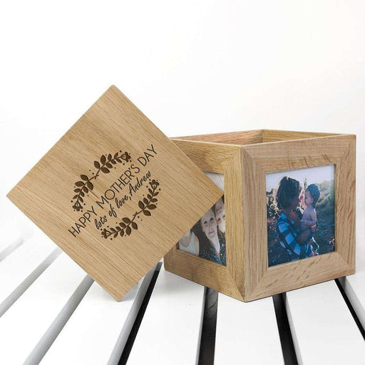 Personalised Happy Mothers Day Photo Box Cube Oak - Myhappymoments.co.uk