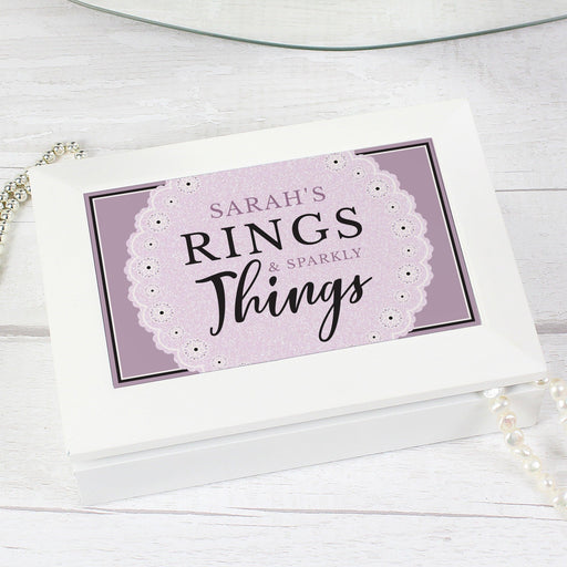 Personalised Lilac Lace 'Rings & Sparkly Things' Jewellery Box