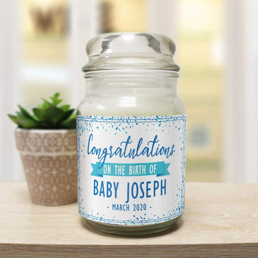 Personalised Congratulations on the Birth Candle Jar - Blue