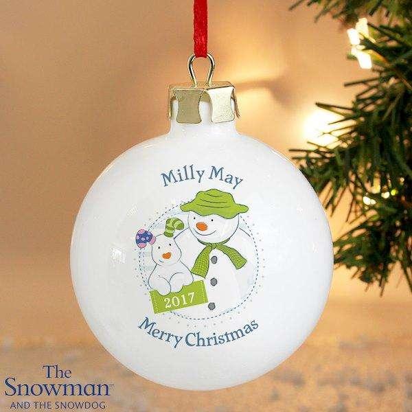 Personalised The Snowman and the Snowdog Year Bauble - Myhappymoments.co.uk