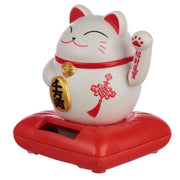 Waving Lucky Cat Solar Dashboard Pal - White