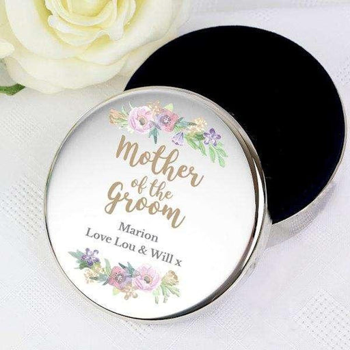 Personalised Floral Watercolour Mother of the Groom Wedding Round Trinket Box - Myhappymoments.co.uk