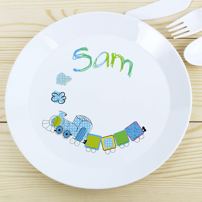 Personalised Patchwork Train Plastic Plate