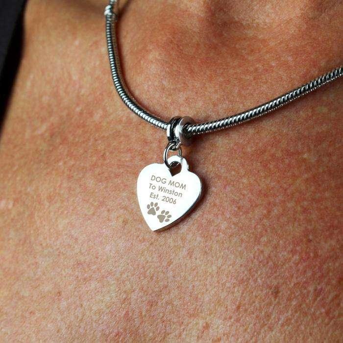 Personalised Pet Memorial Pawprint Heart Charm Necklace - Myhappymoments.co.uk
