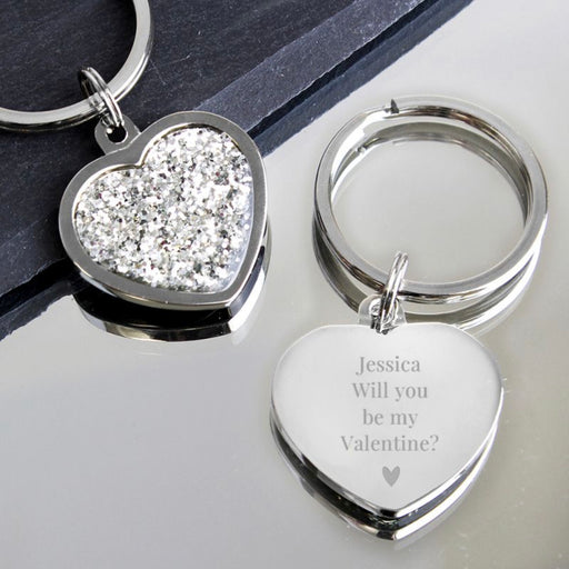 Personalised Will You Be My Valentine Diamante Heart Keyring 