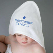 Personalised Blue Star Baby Boy White Hooded Towel - Myhappymoments.co.uk