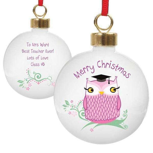 Personalised Miss Owl Teacher Bauble - Myhappymoments.co.uk