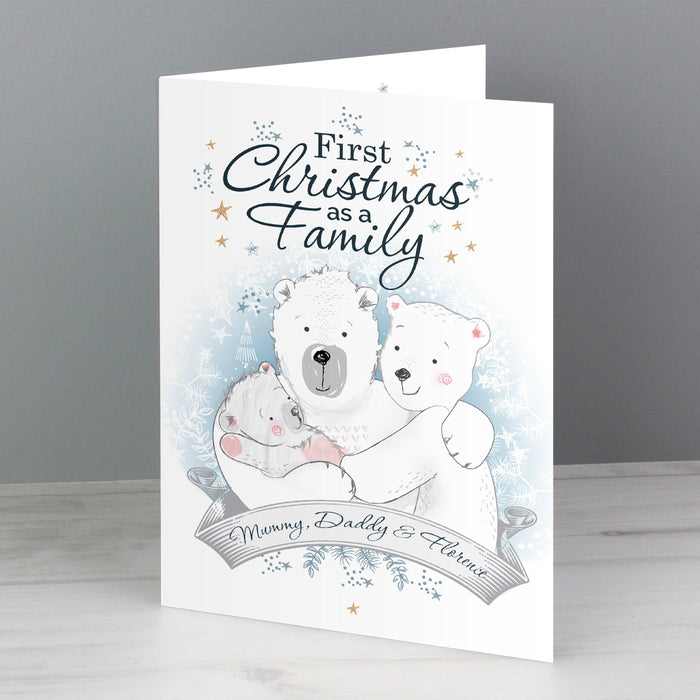 Personalised Polar Bear '1st Christmas As A Family' Card
