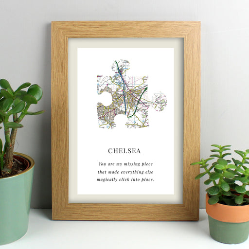 Personalised Present Day Map Puzzle Piece A4 Framed Wall Art