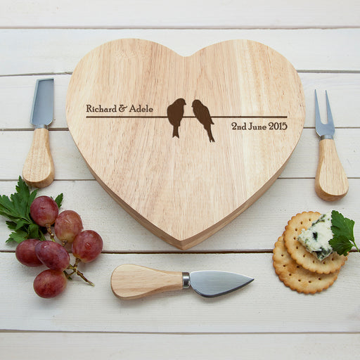 Personalised 'Love Birds' Romantic Heart Cheese Board
