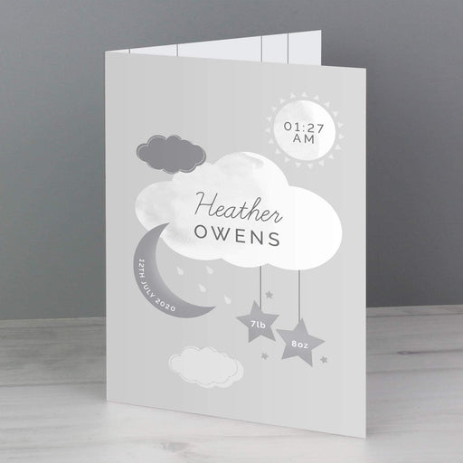 Personalised New Baby Moon & Stars Card - Myhappymoments.co.uk