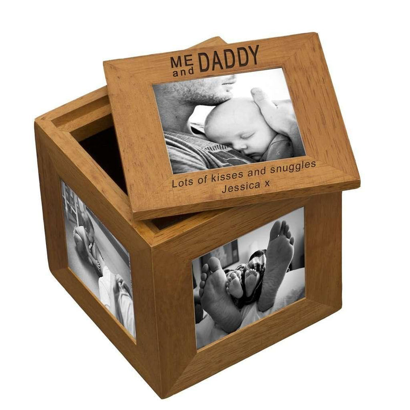 Personalised Me and Daddy Engraved Oak Photo Cube Box - Myhappymoments.co.uk