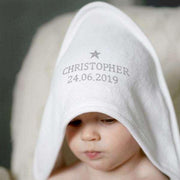 Personalised Silver Star Baby White Hooded Towel - Myhappymoments.co.uk