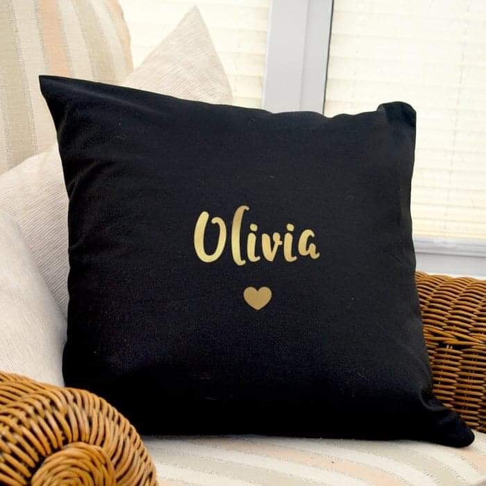 Personalised Gold Name Heart Black Cushion Cover - Myhappymoments.co.uk