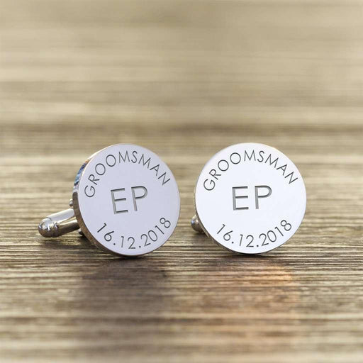Personalised Groomsman Cufflinks - Initials And Date - Myhappymoments.co.uk
