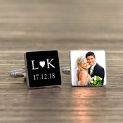 Personalised Groom Cufflinks - Initials Date Photo