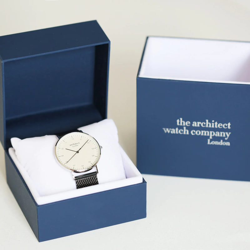 Personalised Men’s Architect Zephyr Watch With Pitch Black Mesh Strap