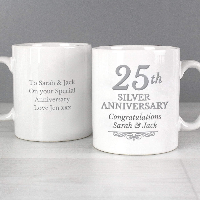 Personalised 25th Silver Anniversary Mug Set