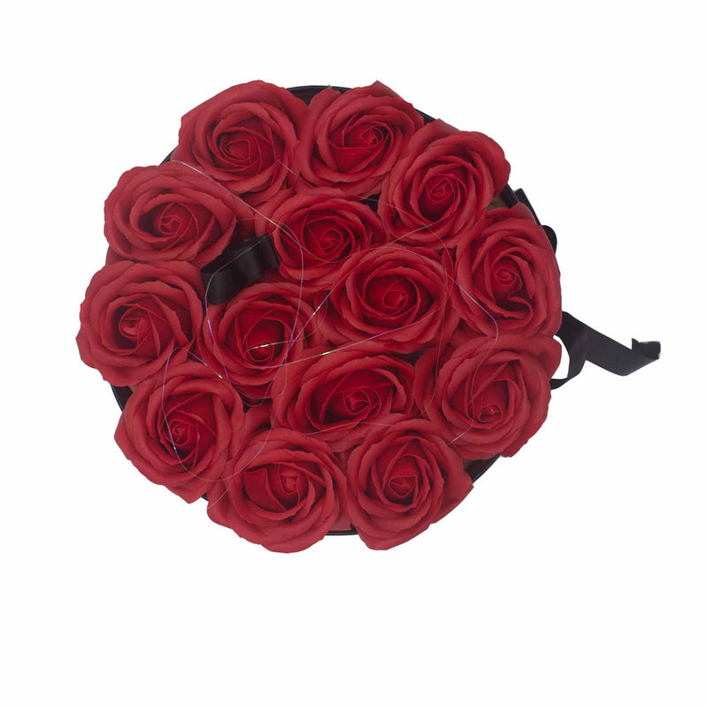 Soap Flower Gift Bouquet In Box - 14 Red Roses - Round