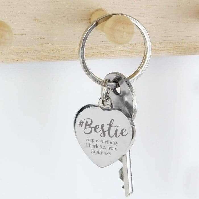 Personalised #Bestie Diamante Heart Keyring - Myhappymoments.co.uk