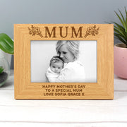 Personalised Floral Mum Oak Finish Photo Frame - 6x4