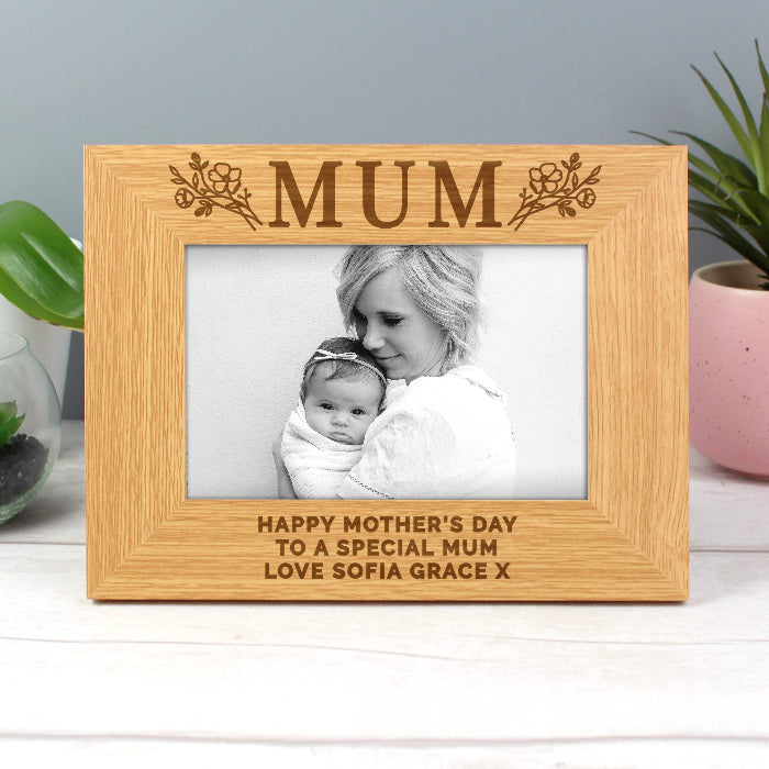 Personalised Floral Mum Oak Finish Photo Frame - 6x4