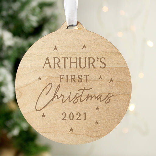 Personalised Baby's First Christmas Round Wooden Bauble Decoration