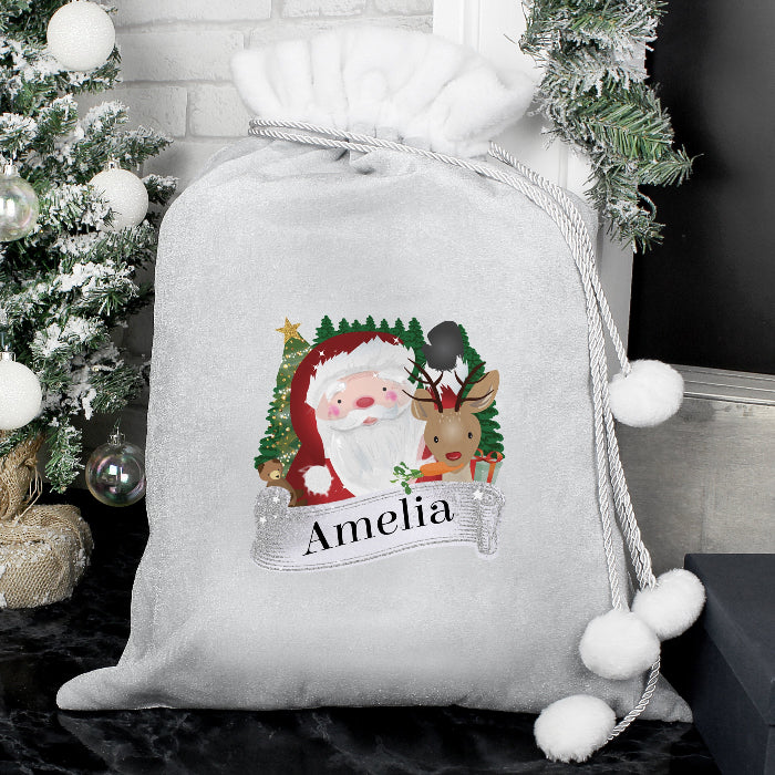 Personalised Silver Grey Christmas Sack - Santa