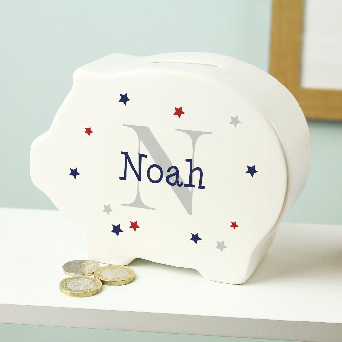 Personalised Name & Initial Stars Piggy Bank