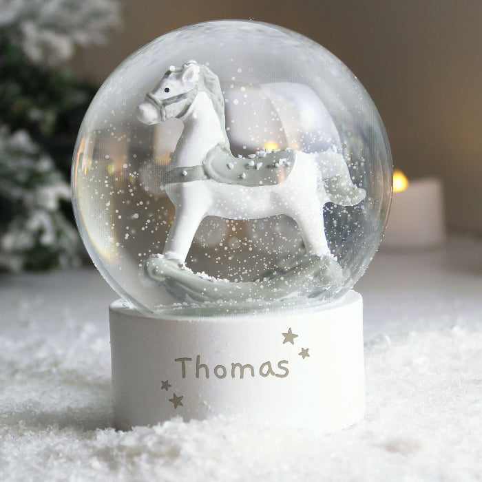 Personalised Rocking Horse Glitter Snow Globe - Name