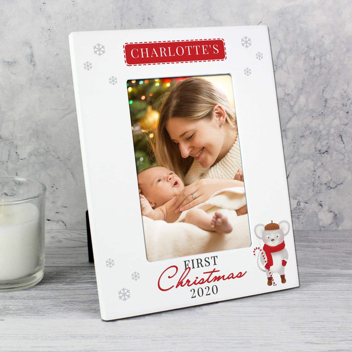 Personalised Baby’s 1st Christmas Mouse White Photo Frame 6x4